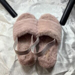 Koolaburra by UGG Fuzz-A-Line Pink Faux Fur Slingback Slide Slippers Kids Size 1
